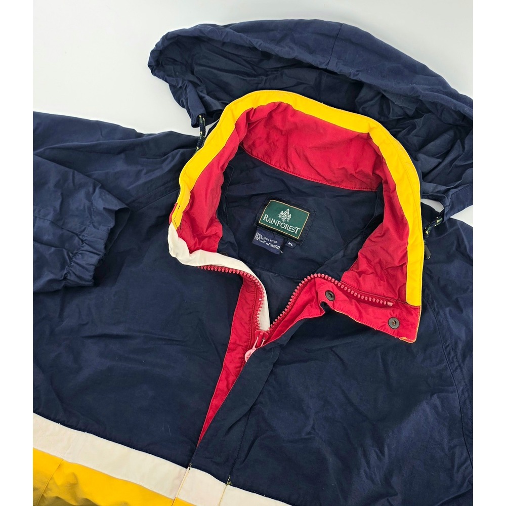 Rainforest Vintage Windbreaker Jacket Size XL Mens Navy Blue Yellow Gorpcore